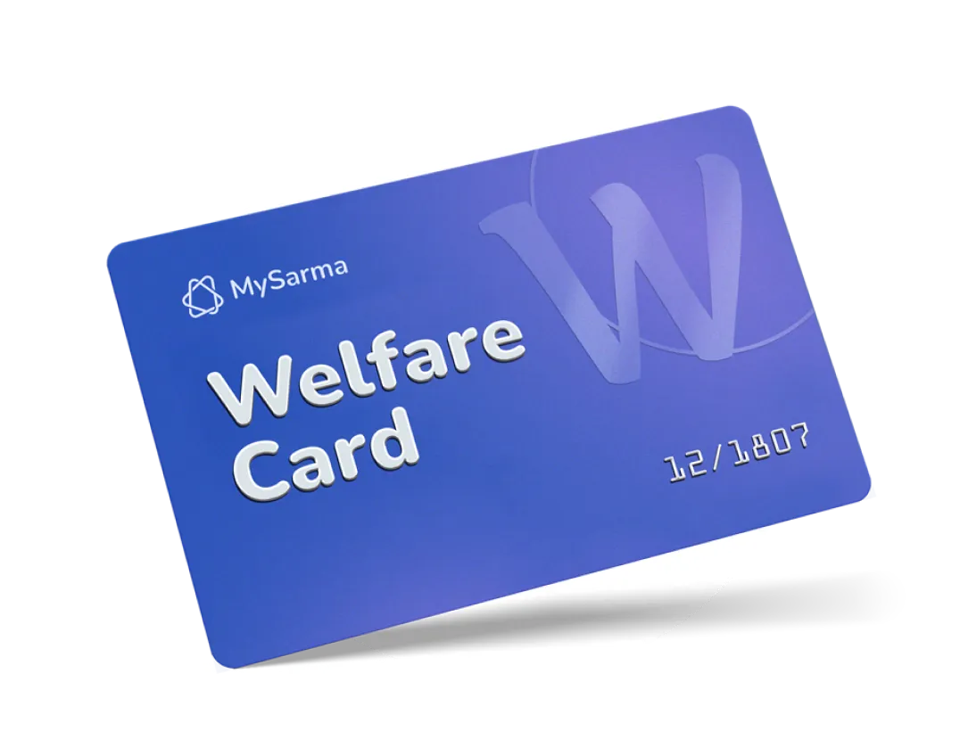 MySarma welfare card realistica inclinata con ombra