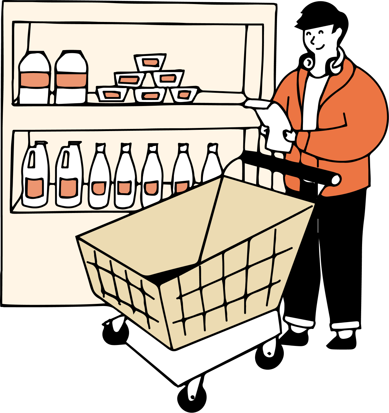 illustrazione dipendente in un supermercato intento a fare la spesa con i buoni pasto MySarma Eats